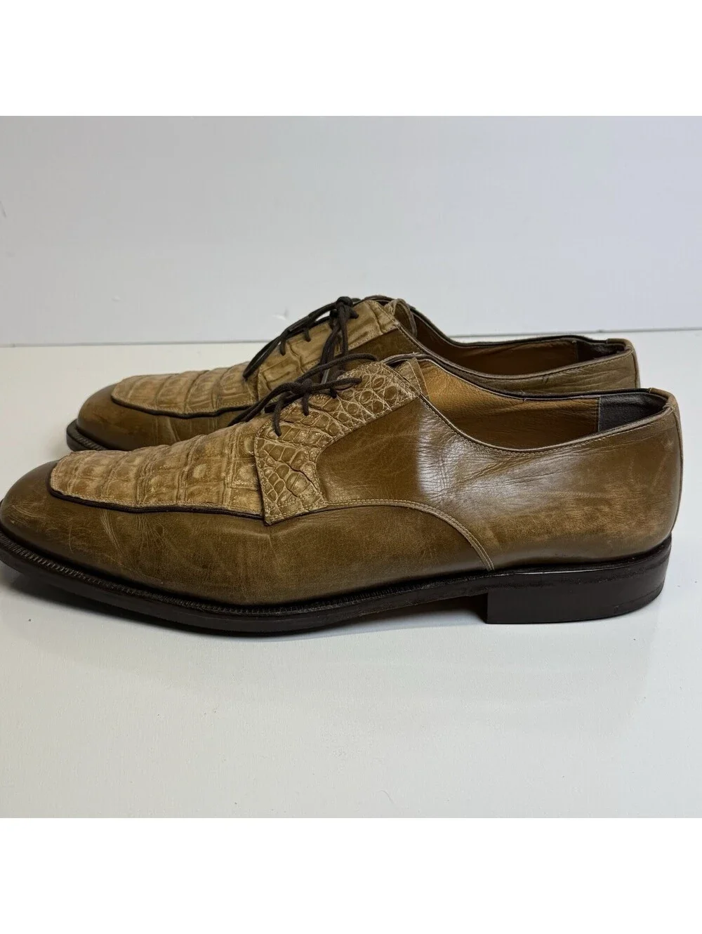 Vintage Caporicci Shoes Oxfords Sz 13 Brown Crocodile Leather Lace Up Italy Tan